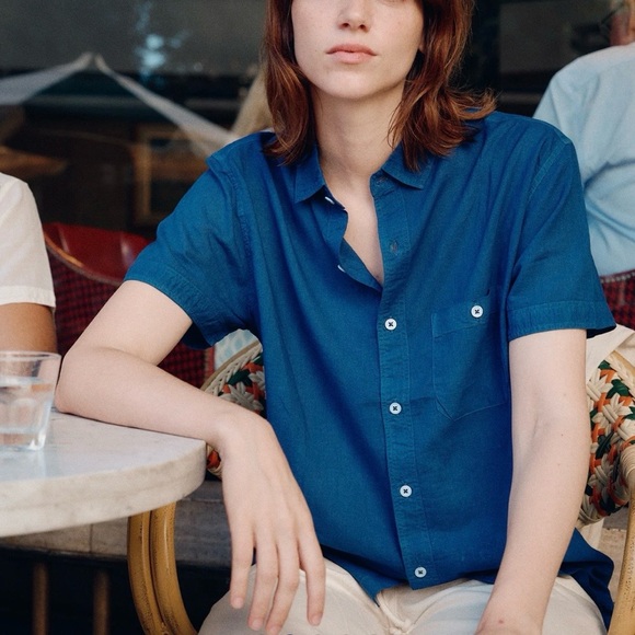 Industry of All Nations short sleeve indigo dyed button down shirt